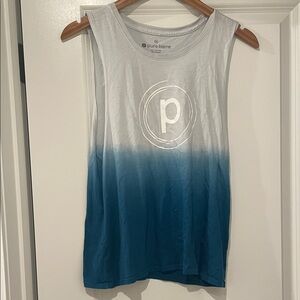 Pure Barre Ombre Muscle Tank in White and Teal Blue medium
